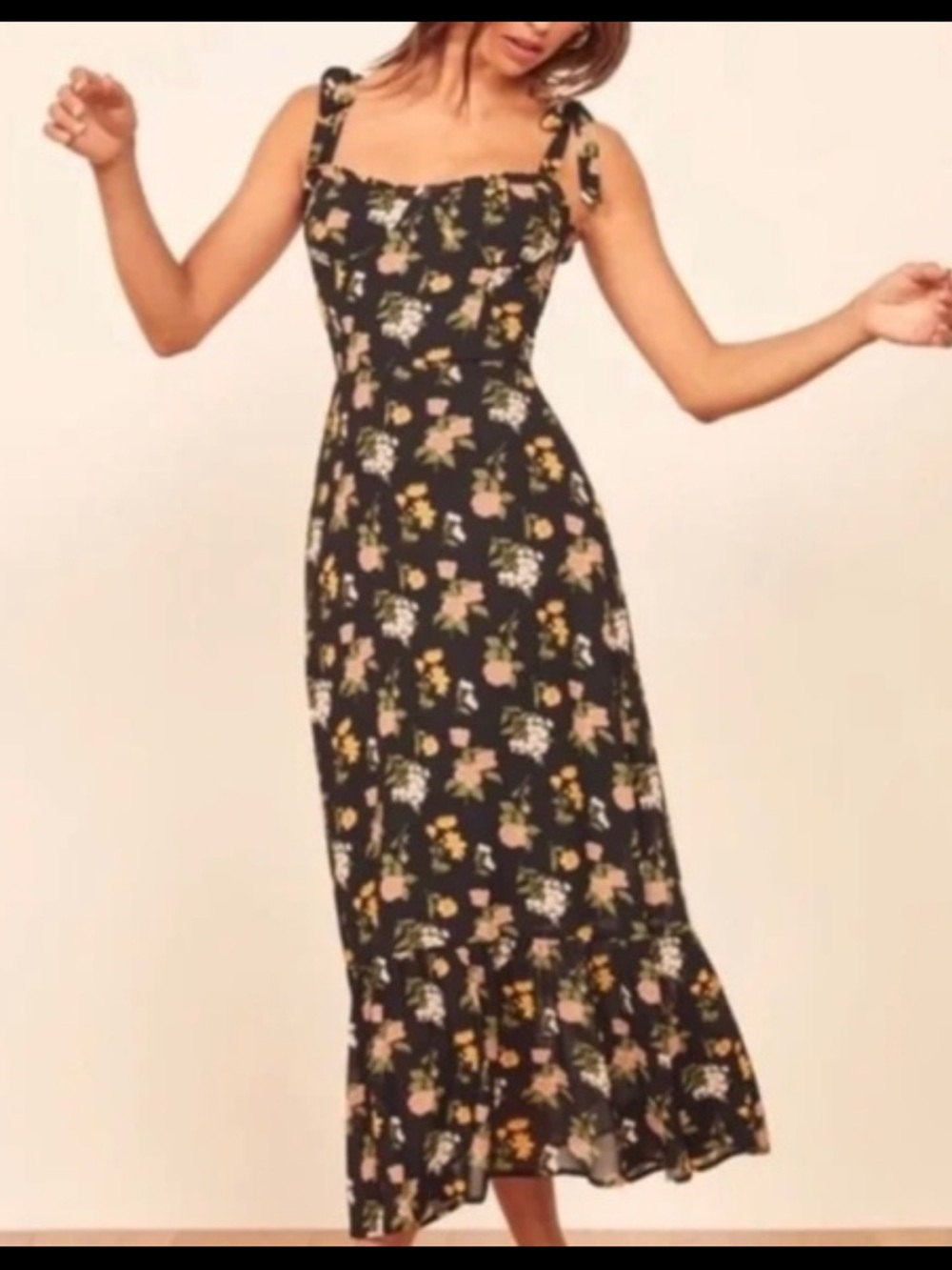 NWT Reformation Black Maxi Skirt with Pink & White Floral Print - Picture 1 of 4